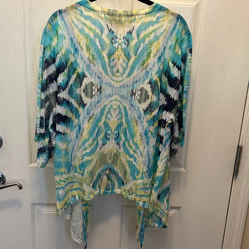 Chico's Vibrant Blue and Green Open-Front Cardigan Ramie Rayon Blend Size M - Picture 5 of 6